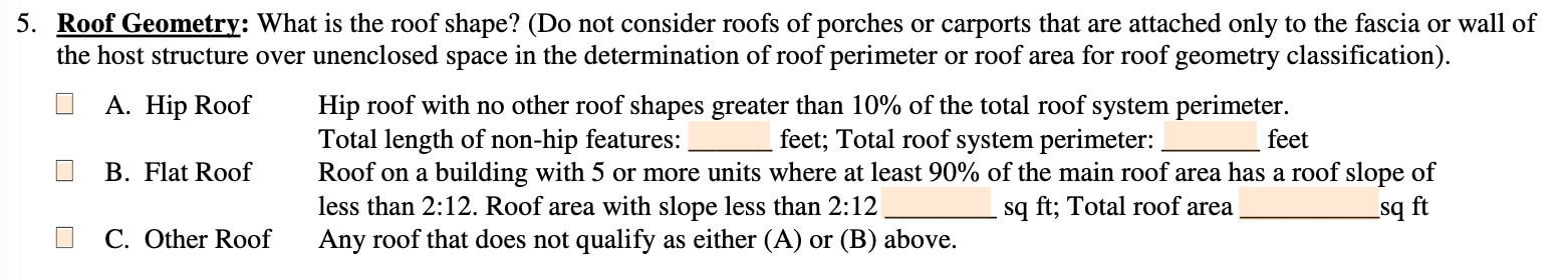 Roof Geometry section on Wind Mitigation Inspection Form